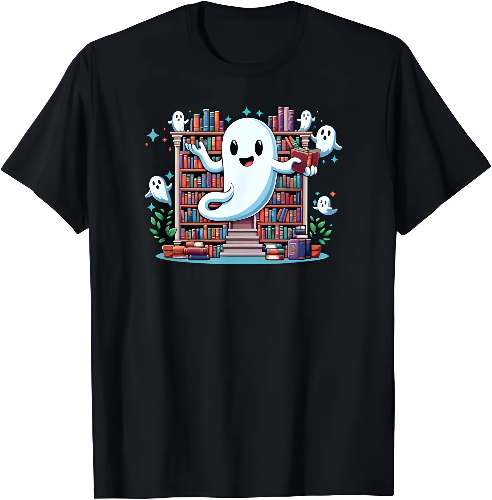 Cute Halloween Ghost Library For Kids and Halloween Lovers T-Shirt