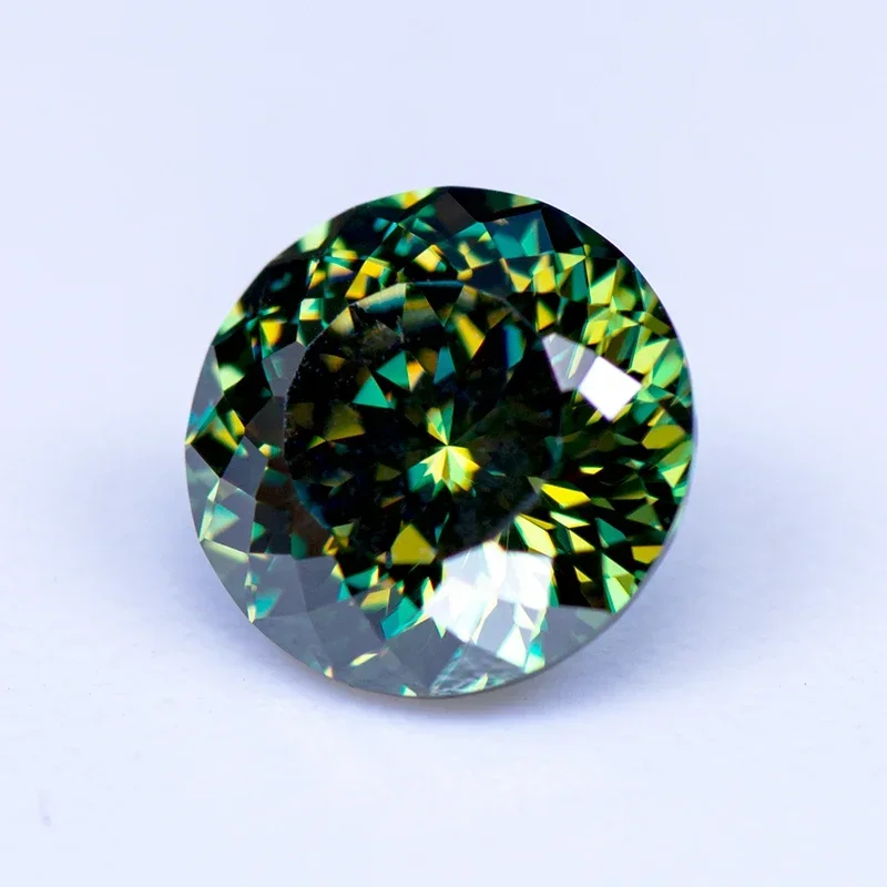 Moissanite diamante colore primario giallo verde forma rotonda 100 taglio sfaccettato gioielli con pietre preziose coltivate in laboratorio con