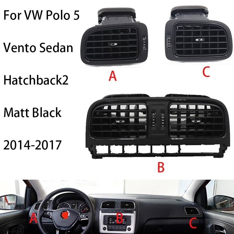 AH259 For VW Polo 5 Vento Sedan Hatchback2 Matt Black Dash A/C Air Outlet Chrome Vent 2014 2015 2016 2017 6R0819703 6R0819704