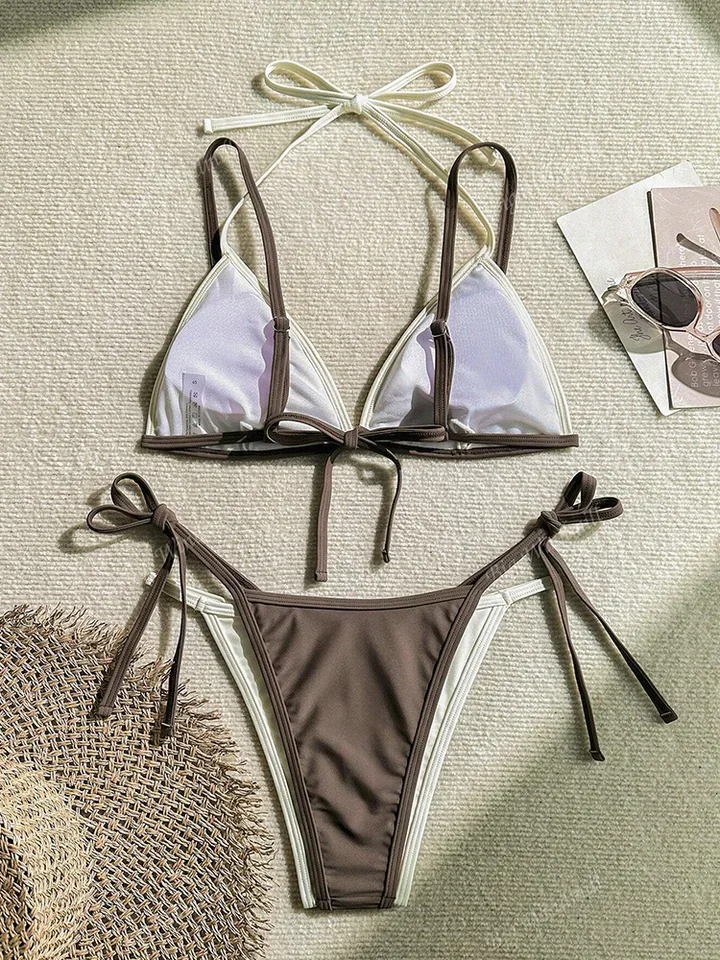 Vzvn Sexy Lace Up 2 Piece Set Beach Bikini Set Women Split Swimsuit Bikini 2026 New All Season Backless Bikinis 2 Piece Set