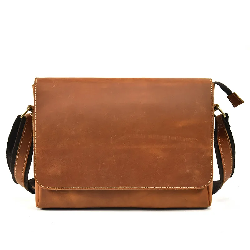 

Men's Simple and Versatile Leather Shoulder Bag Vintage A4 Crossbody Bag Top Layer Cowhide Fashion Flap Shoulder Can Hold IPad