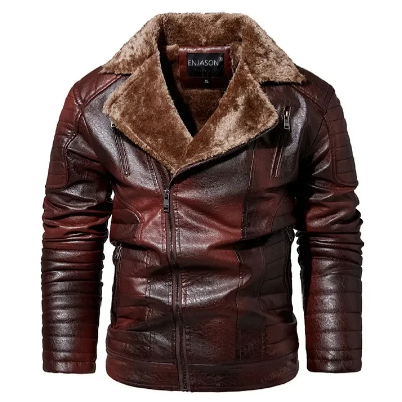 Men Autumn Winter Pu Leather Jacket Coat Zipper Long Sleeve Pockets Locomotive Style Jackets