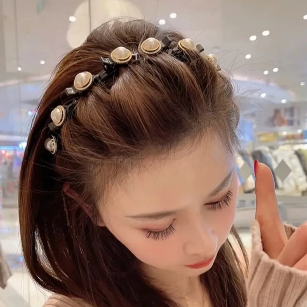 

Повязка для волос с жемчугом и стразами, инструмент для плетения косичек, ободок для волос с цирконом, заколка-ободок для волос