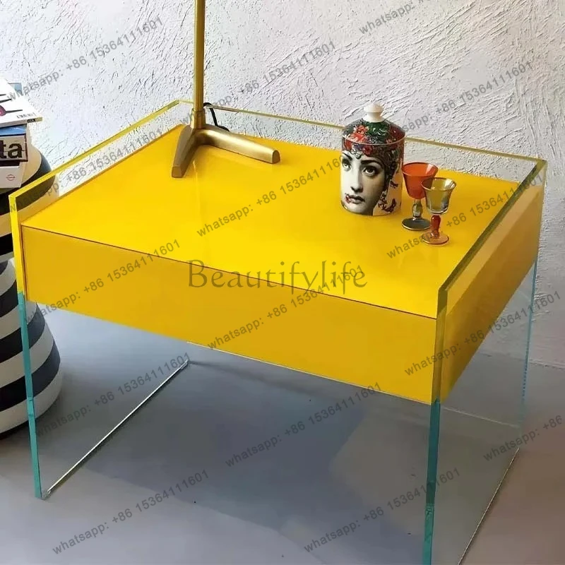 minimalist tempered glass bedside living room side cabinet storage modern simple art floating storage cabinet