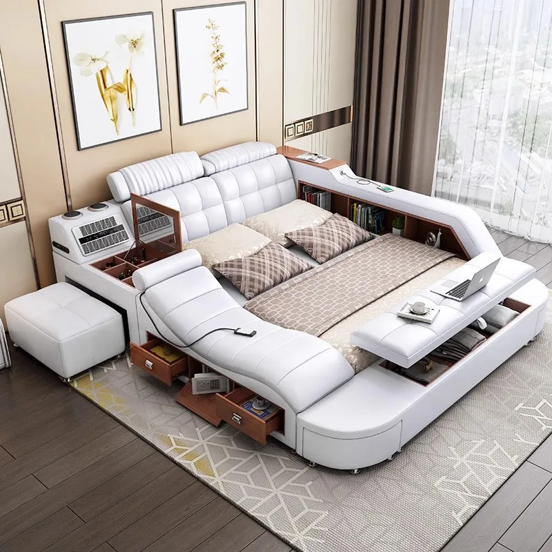 Intelligent massage tatami bed multi-functional storage leather bed soft double 1.8m master bedroom