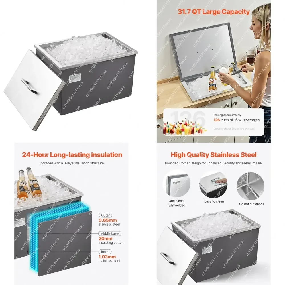 20L X 14W X 12H Stainless Steel Drop-in Cooler 31.7 Quart Commercial Kitchen Equipment Outdoor Ki with Pot Lid