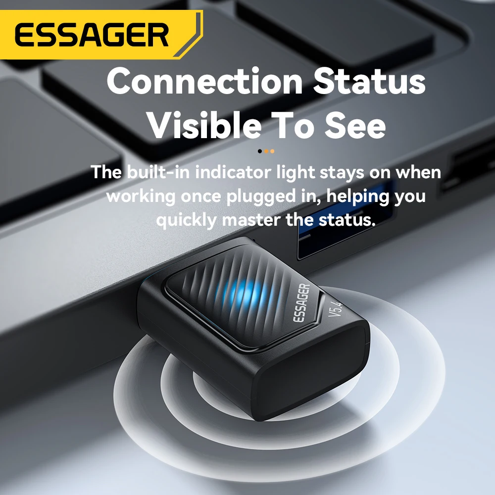 Essager USB Bluetooth 5.4 Adapter WIreless Transmitter Receiver For PC Laptop Driver Free For Win10/11 Bluetooth Keyboard Mouse