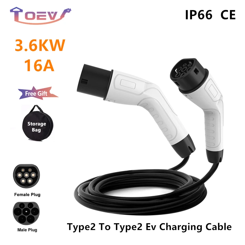 

New Type 2 To Type 2 EV Charging Cable 1Phase 16A Female To Male Plug 3M Cable 3.6KW IEC62196-2 Type2 EVES Charging Stations