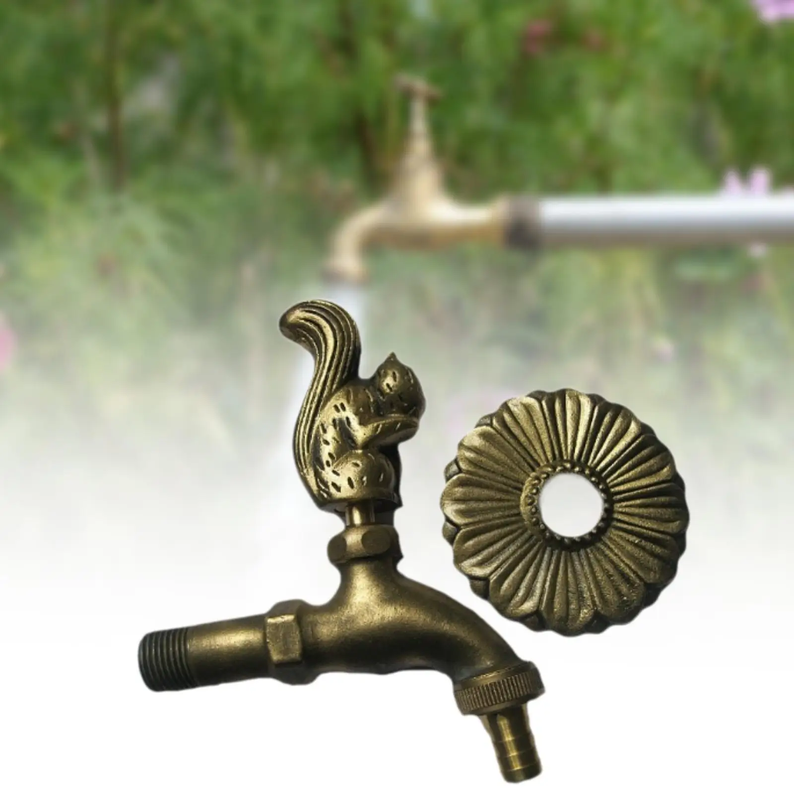 Decorative Outdoor Garden Faucet Garden Water Dispenser Tap Basin Squirrel Statue for Toilet Lavatory Yard Bathroom Laundry Room