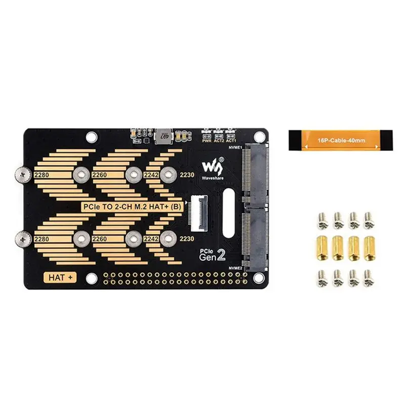 Waveshare Pcie To Dual Channel M.2 Adapter Board Module For Raspberry Pi 5 5Gbps Module Hard Disk Read/Write Faster Module