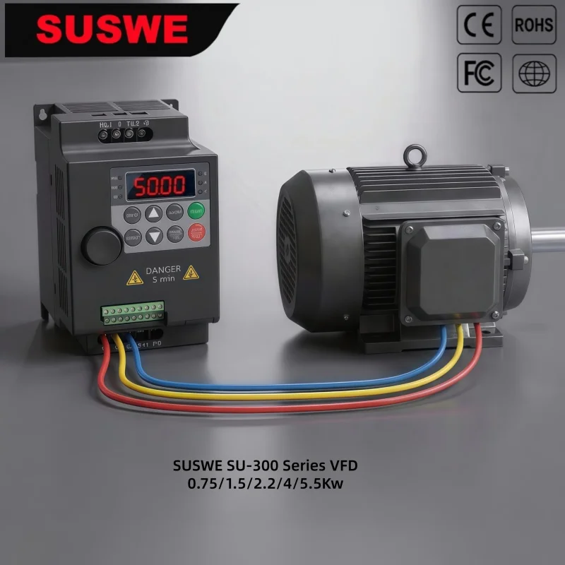 SUSWE Low Voltage VFD 0.75/1.5/2.2/4/5.5Kw, 1-Phase 220V to 3-Phase 220V or 3-Phase 380V to 3-Phase 380V, For Motor Speed Contro