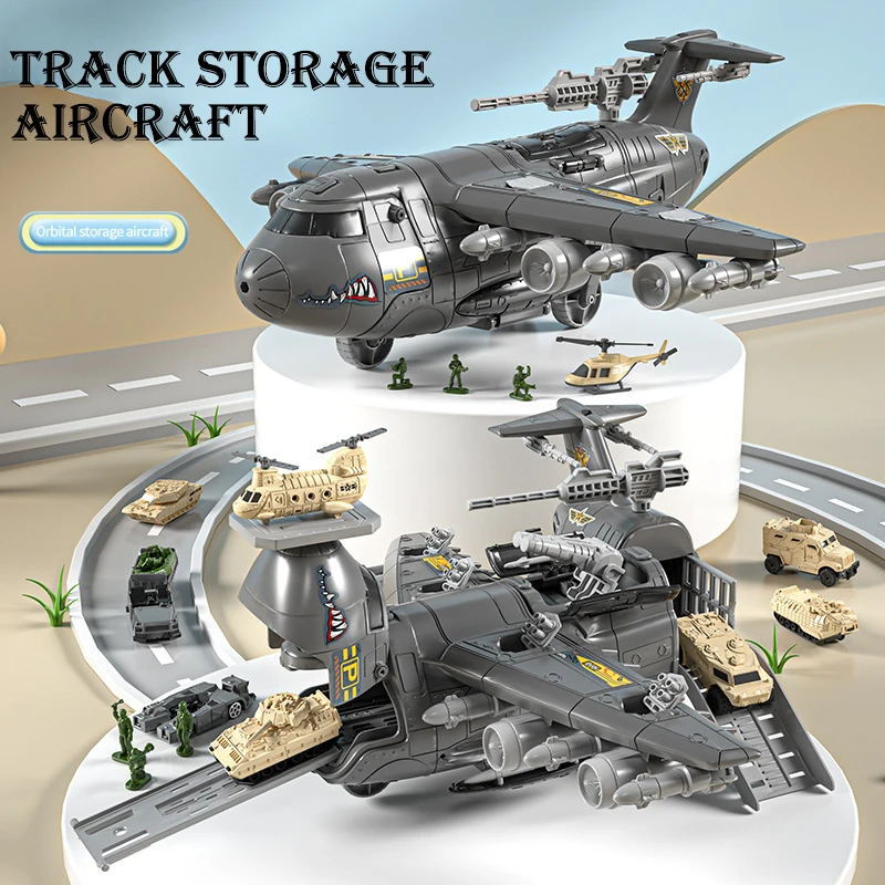 Children's Military Transformation Aircraft C17 Track Gliding Tank Can Store Transport Aircraft Boy Toy Birthday Gift