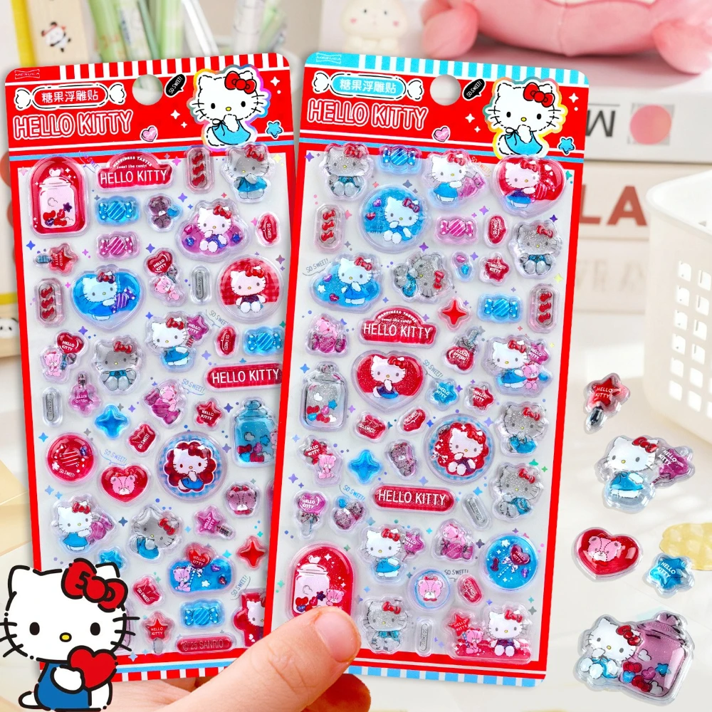 Kawaii Hello Kitty 3D Crystal Stickers Cute Cartoon Jelly Sanrio Sticker DIY Phone Case Relief Decorative Stickers Kids Toy Gift