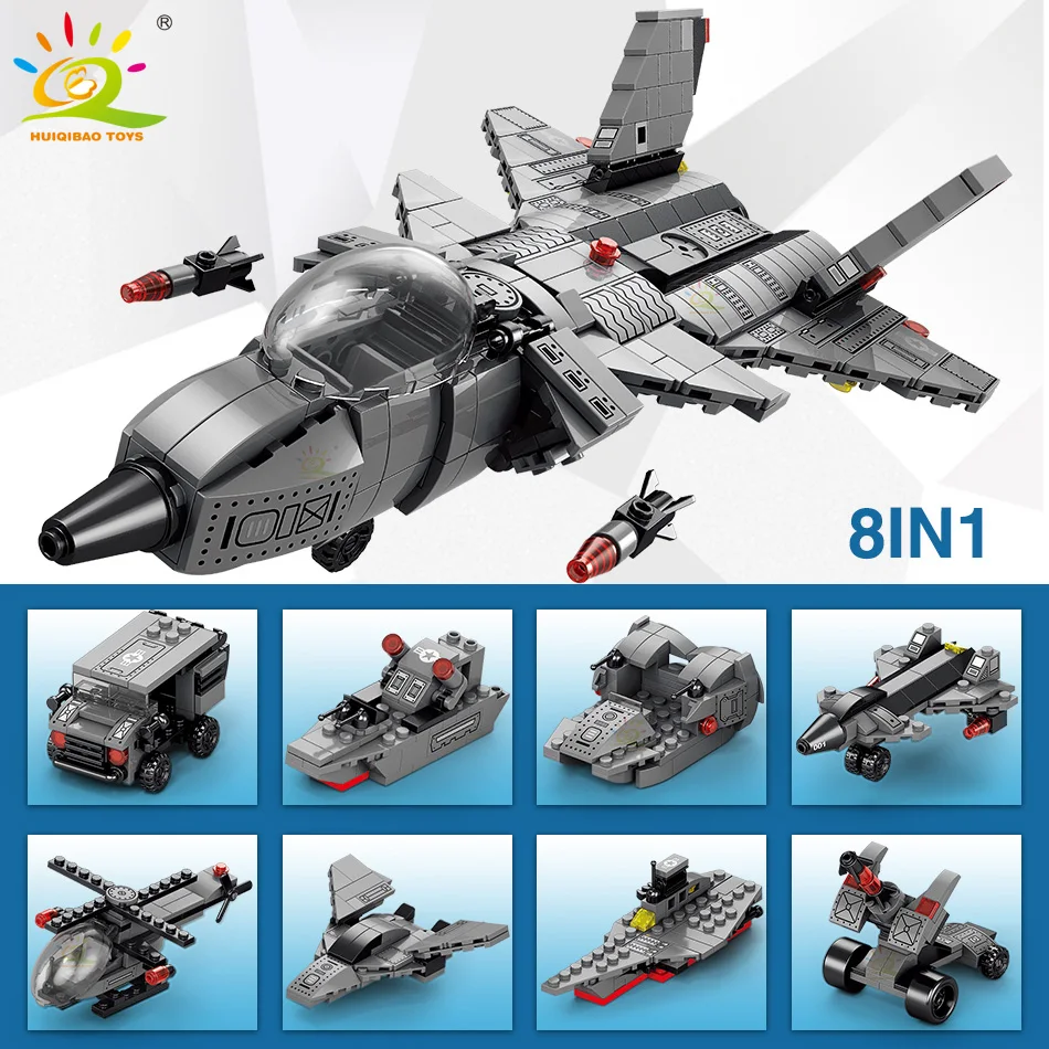 HUIQIBAO Military 510PCS Attack J-20 Fighter Building Blocks Army City Weapon Plane Airplane Helicopter Bricks Children Toys