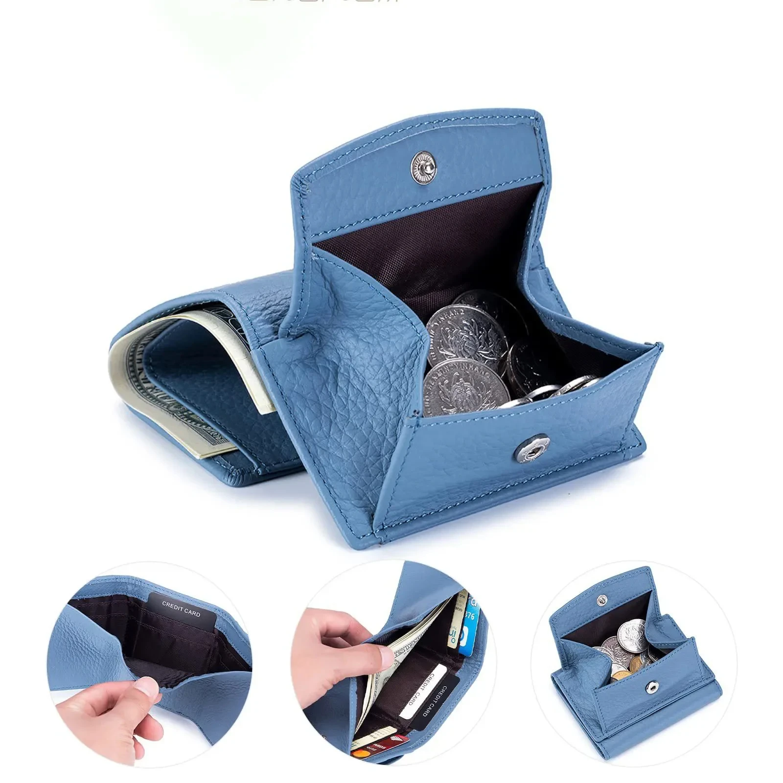 Mini billetera Multicolor de cuero genuino para niños, monedero japonés RFID, monedero informal de Color sólido, billetera pequeña para mujer