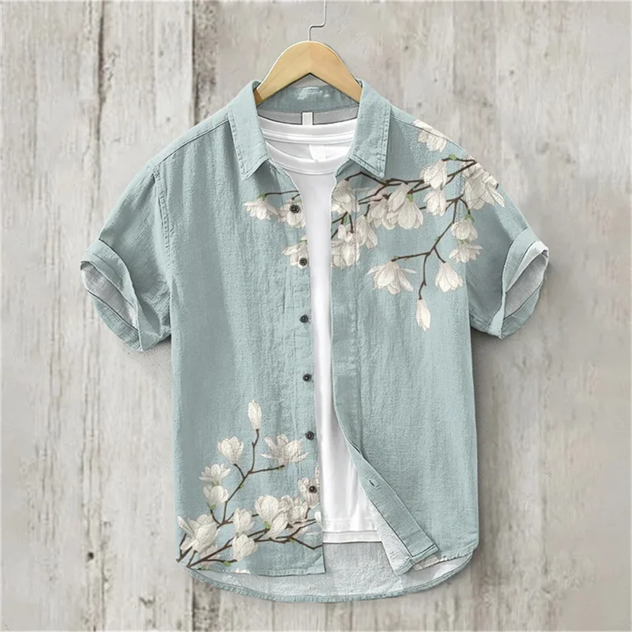 Linen Men's Shirt Comfortable Breathable Short Sleeve Shirt Oversized Design Men's Summer Hawaiian Fashion Shirt