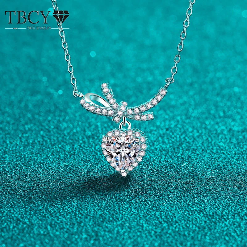 

TBCYD 1CT Heart Shaped Moissanite Necklace D Color Real Moissanite Women's S925 Silver Chain Necklaces Wedding Jewelry With GRA