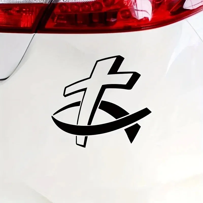 Unique Christian Fish with Cross Car Stickers Auto Window Bumper Body Decoration Motorcycle Tank Helmet Waterproof Vinyl Decal