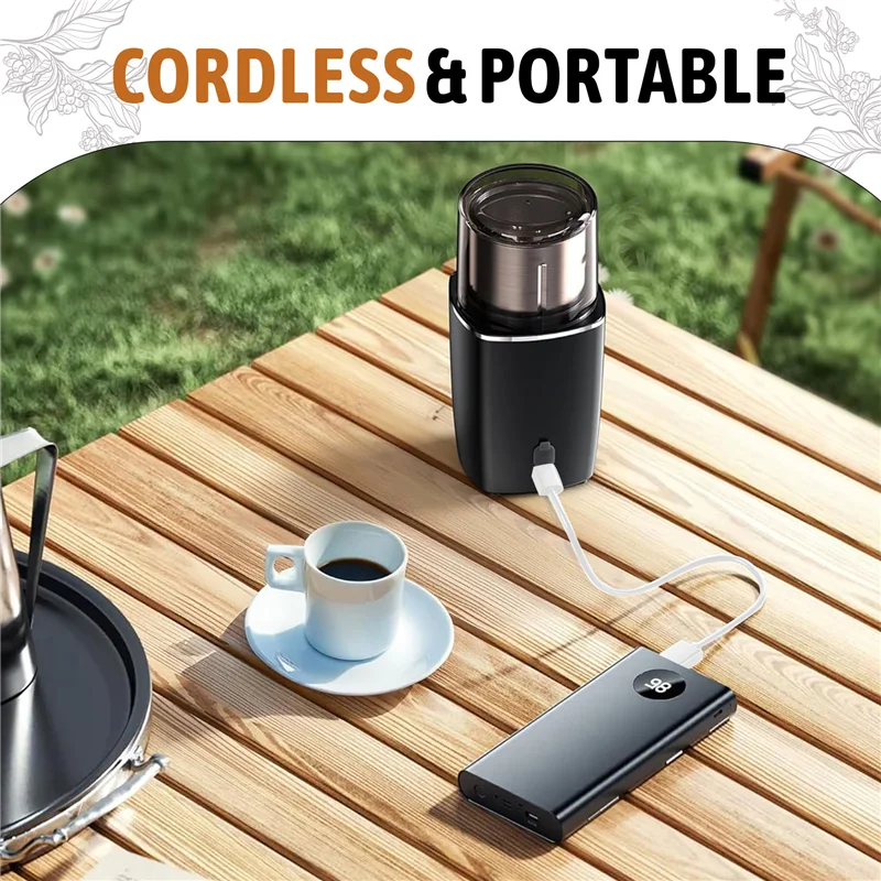 A74G-핸즈프리 블레이드 커피 그라인더, 무선 커피 밀, 탈착식 그릇이 있는 충전식 배터리, 캠핑, 여행 등에 적합합니다.