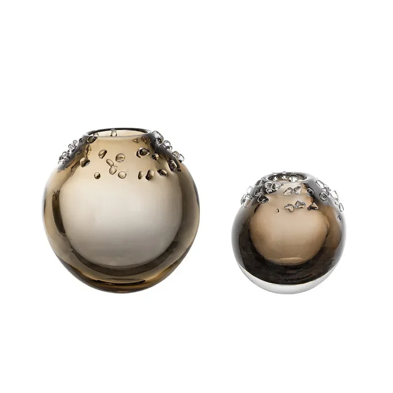 

Tea brown retro ball exquisite desktop small vase, personalized art living room decorative ornament crafts