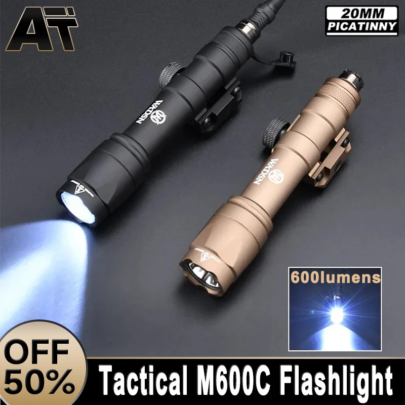 

WADSN Tactical M600 M600C Metal Flashlight 600 Lumen LED Scout Light Fit 20mm Picatinny Rail Hunting Airsoft Weapon Accessories