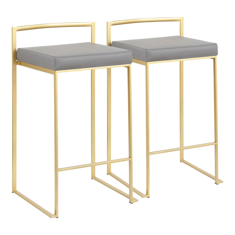 

Fuji Contemporary Counter Stool in Gold with Grey Faux Leather by LumiSource - Set of 2