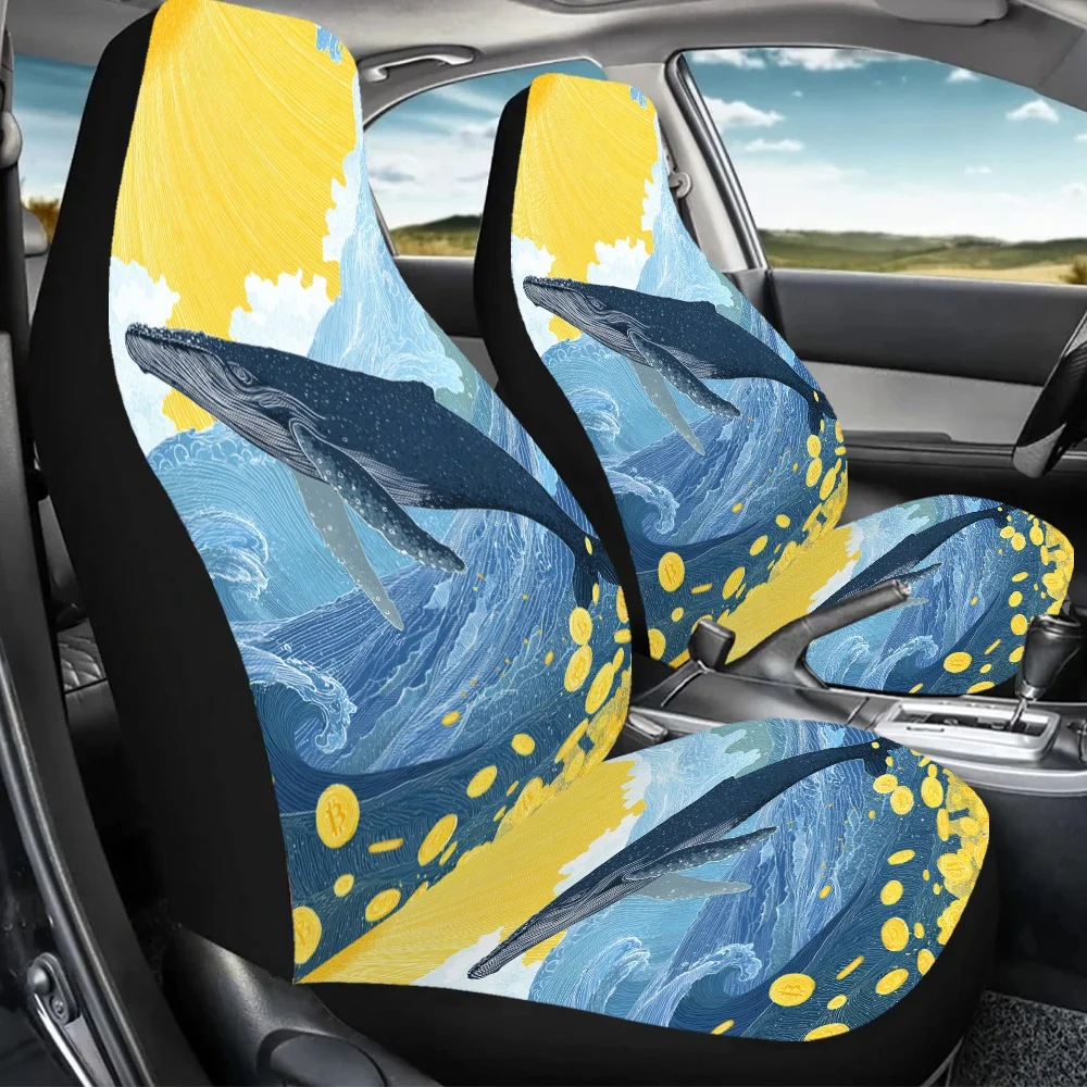 Set Of 2 Crypto Whale Themed Car Seat Covers, Suitable For All, Perfect Car Additions For Women, Universal Fit For Front Seats I