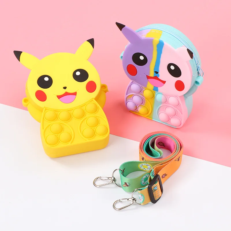 Cute Cartoon Pikachu Baby Skew Straddle Bag Creative Kawaii Decoration Small and Exquisite Storage Silicone Children Zero Wallet