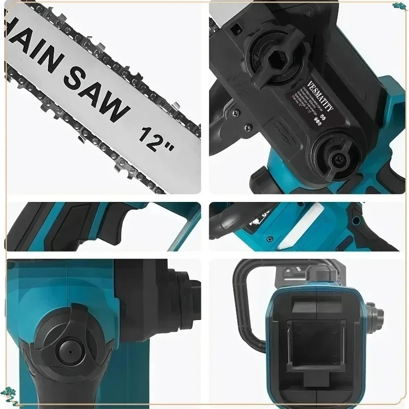 12 Inch Brushless Electric Chain Saw 2200W Rechargeable Cordless Graden Pruning Tools Portable Chainsaw for 18V-20V battery.
