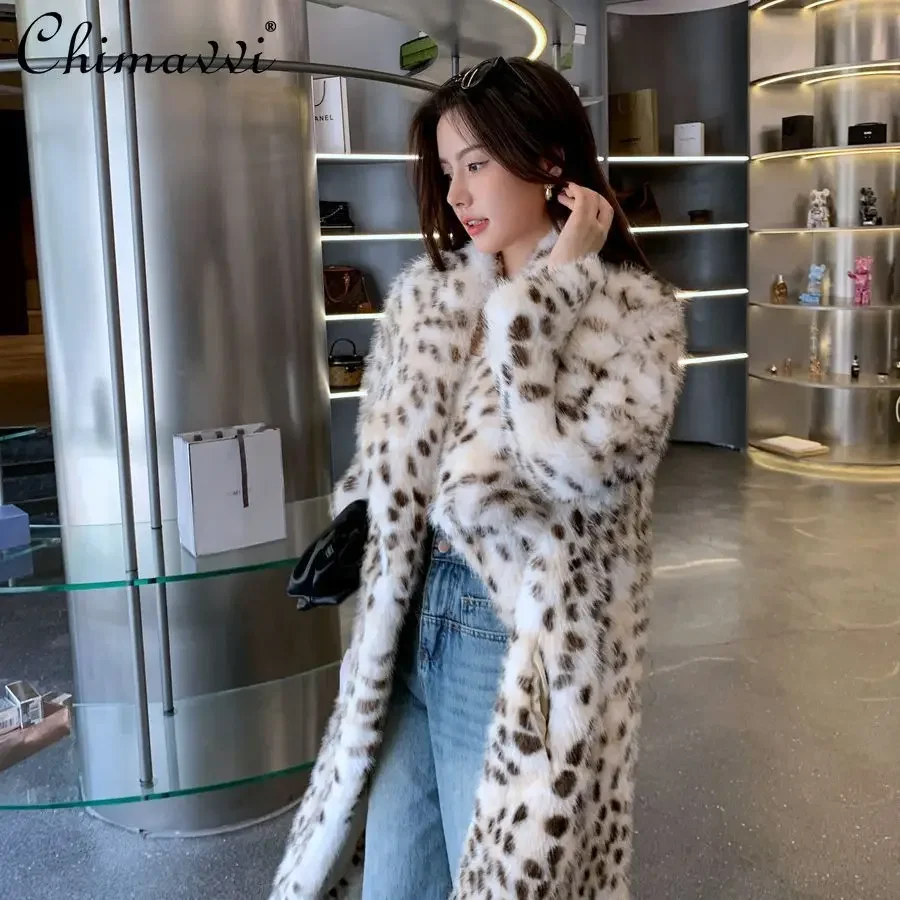 Large Size Fur Jackets Women\'s Fashion Large Lapel Loose Leopard Print Warm Elegant Long Faux Fur Coat 2024 Winter Clothes New