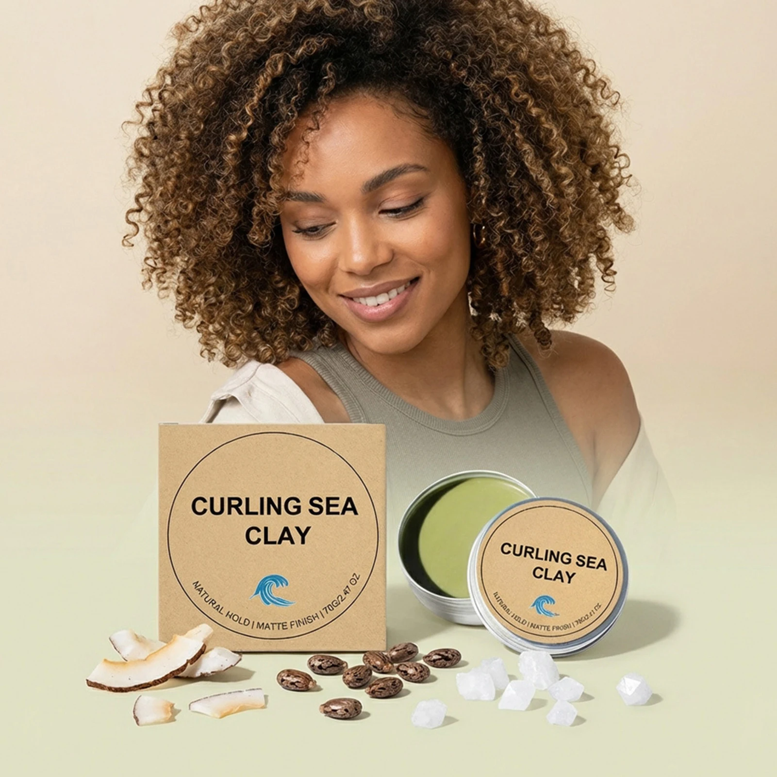 

70g Curling Sea Clay Curl Defining Cream For Wavy Curly Hair Anti-Frizz Control Hair Balm Strong-Hold Long Lasting Definition
