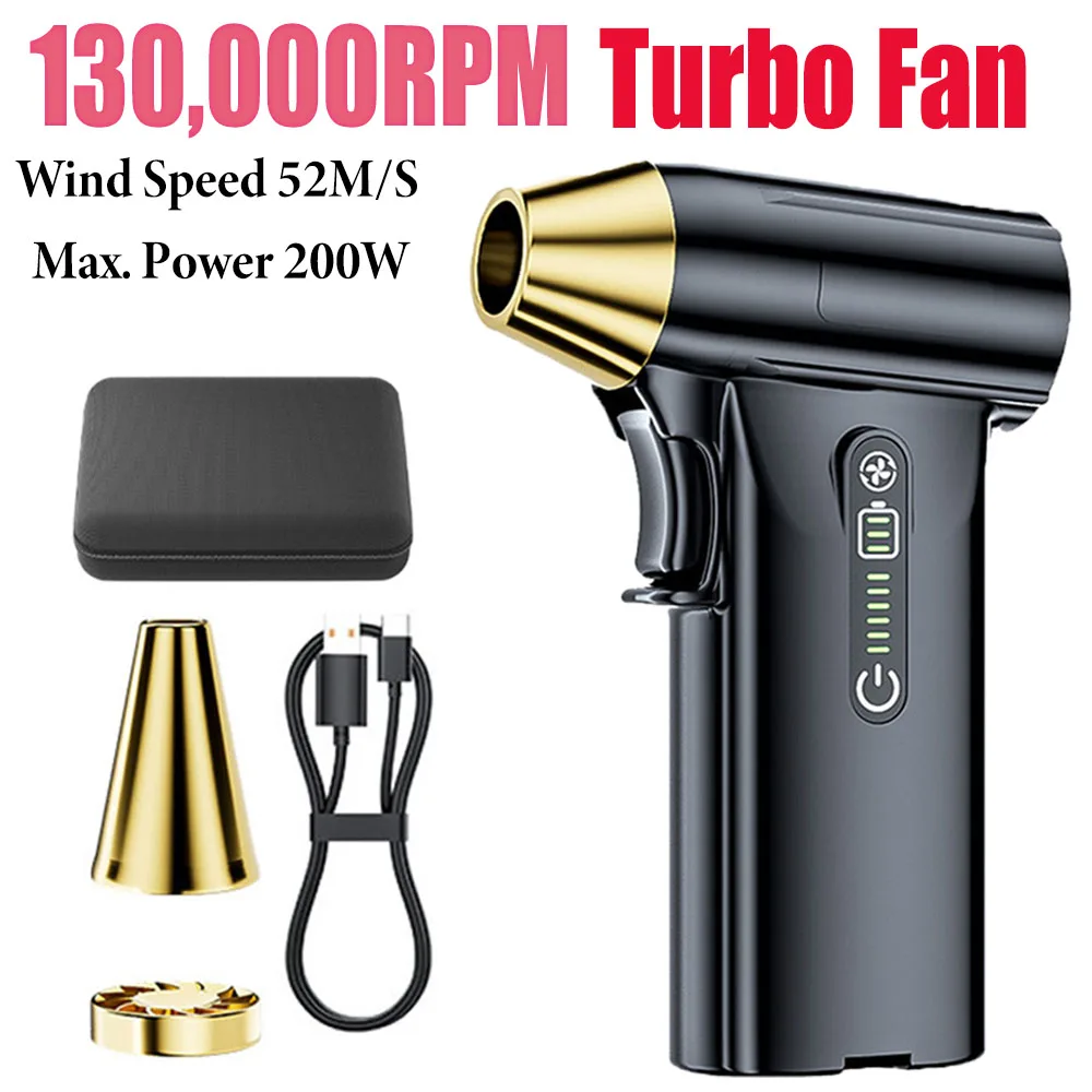 

130000RPM Mini Turbo Jet Fan Brushless Motor Handheld Duct Fan 52M/S Portable Turbo Fan Type-C Charging Computer Keyboard Cleane