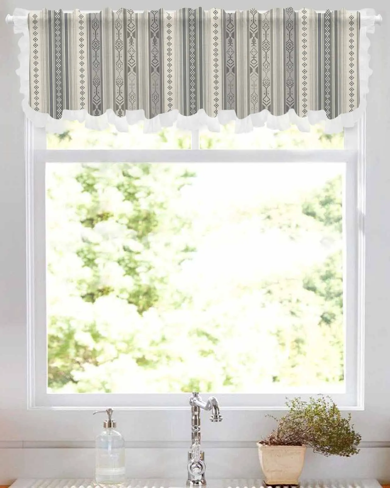 

Boho Stripes Texture Short Tulle Half Curtains for Living Room Kitchen Door Cafe Window Sheer Valance Drapes