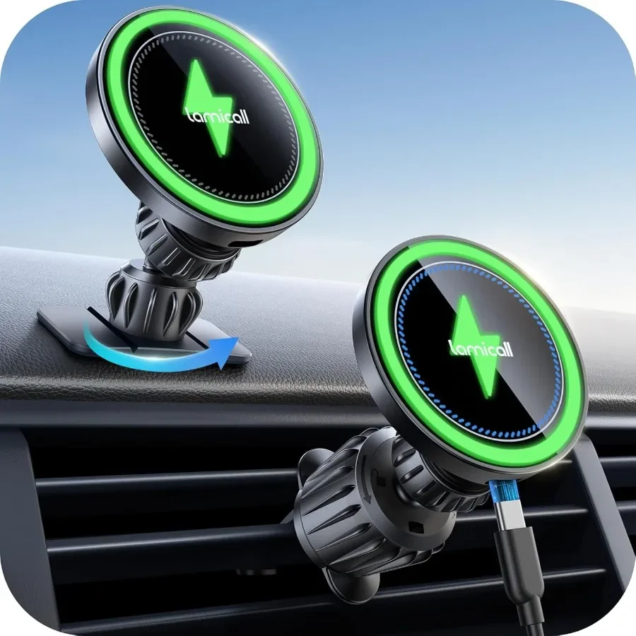 

15W Wireless Car Charger with 3in1 Upgraded Intelligent Chip and 360 Rotating Magnetic Mount for iPhone 17 16 15 Pro Max Vent a