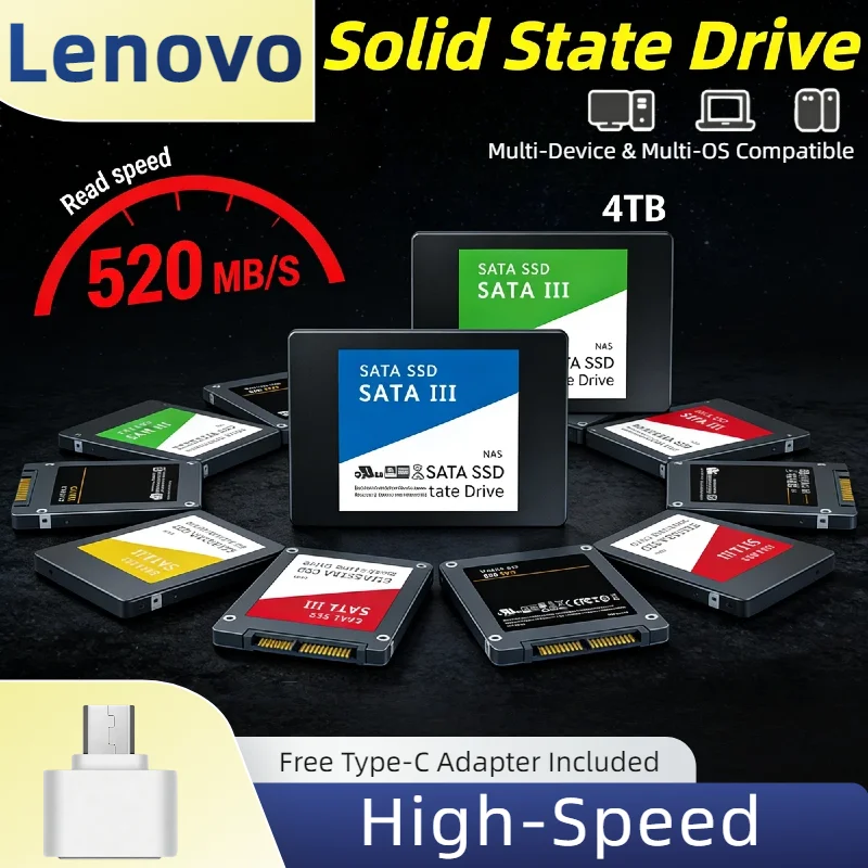 

Lenovo 4TB External SSD USB 3.0 Portable Solid State Drive 540MB/s Shockproof Metal Casing External Hard Drive For Desktop PC