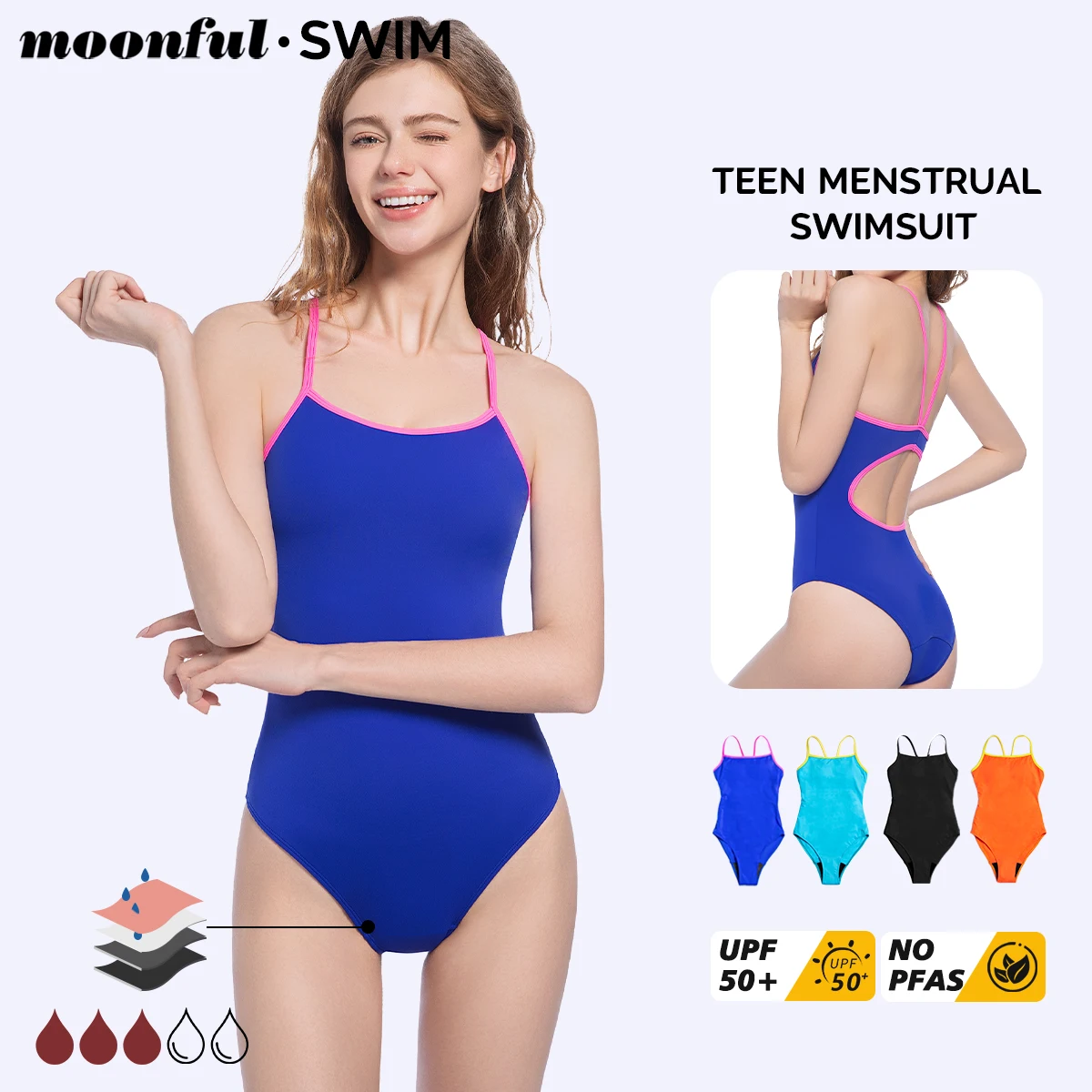 

Teen Menstrual Swimsuit Leak Proof Recyclable Swimsuit for Girls Women One Piece 4 Layer Period Swimwear with UV Protection