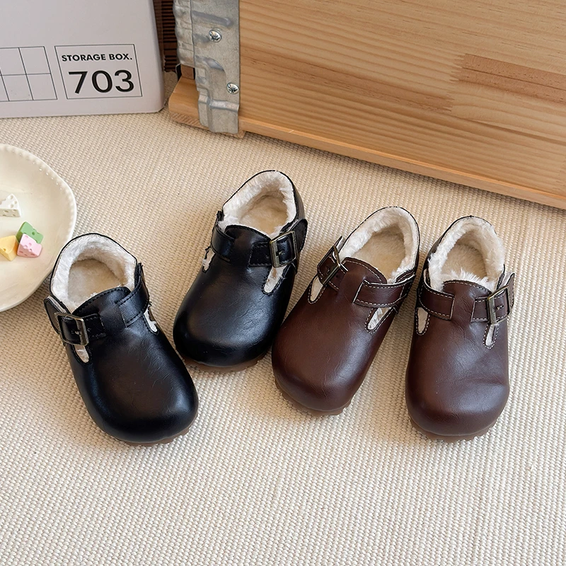 

Children Princess Shoes Round Toes Suede Warm Girls Flat Shoes Soild Color Versatile 2026 New Fashion Kids Casual Shoes Soft