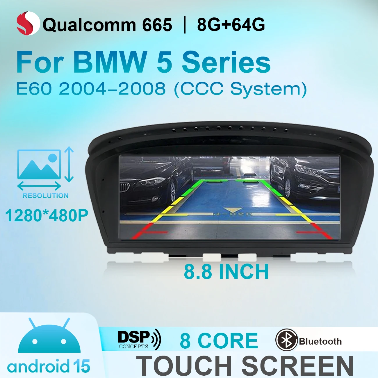Android 15 Auto 8.8 Pouces CCC 8G 64G CarPlay Lecteur Multimédia DVD Radio pour Voiture BMW Série 5 E60 E62 E63 2004-2008 Systèmes de Navigation GPS Intelligents 4G DSP