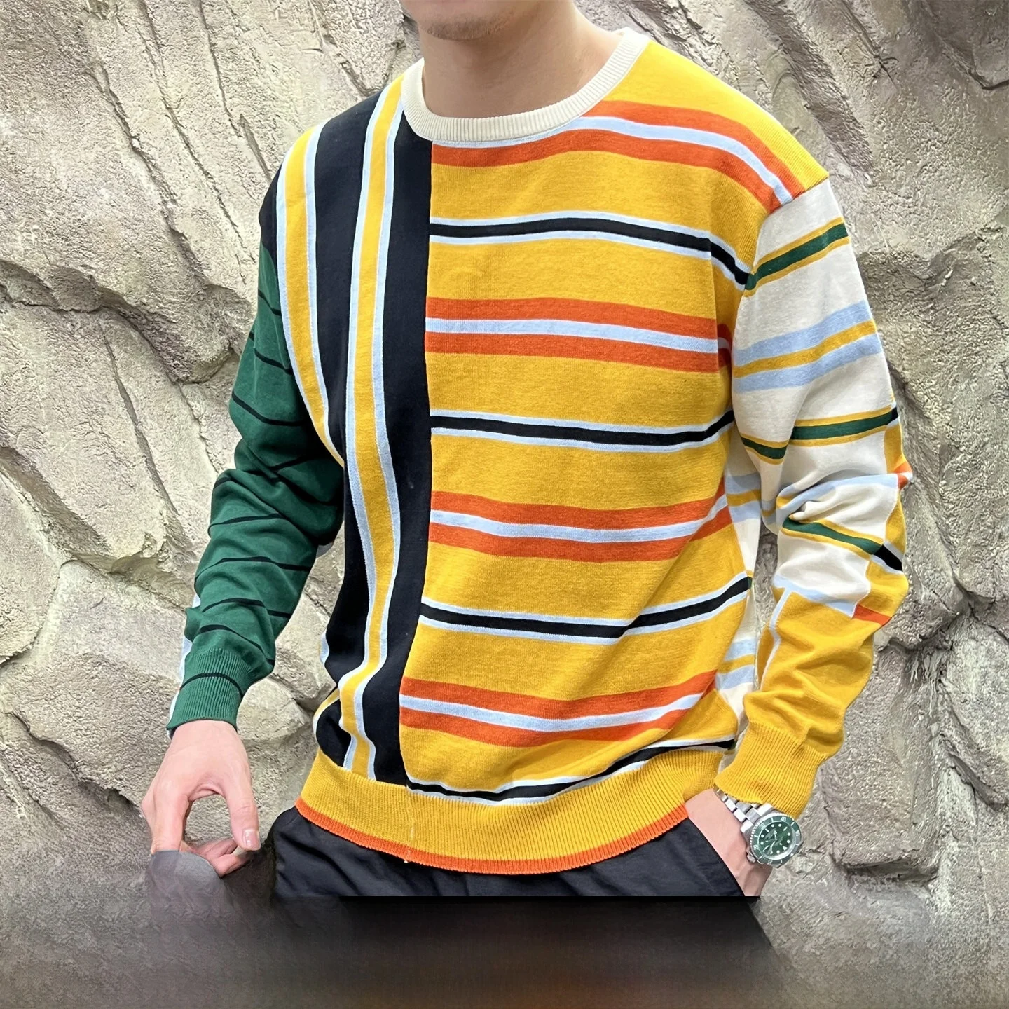 

Ретро-трикотаж! Мужской и женский дышащий эластичный полосатый свитер! Осенний маст-хэв: комфортный полиэстеровый материал