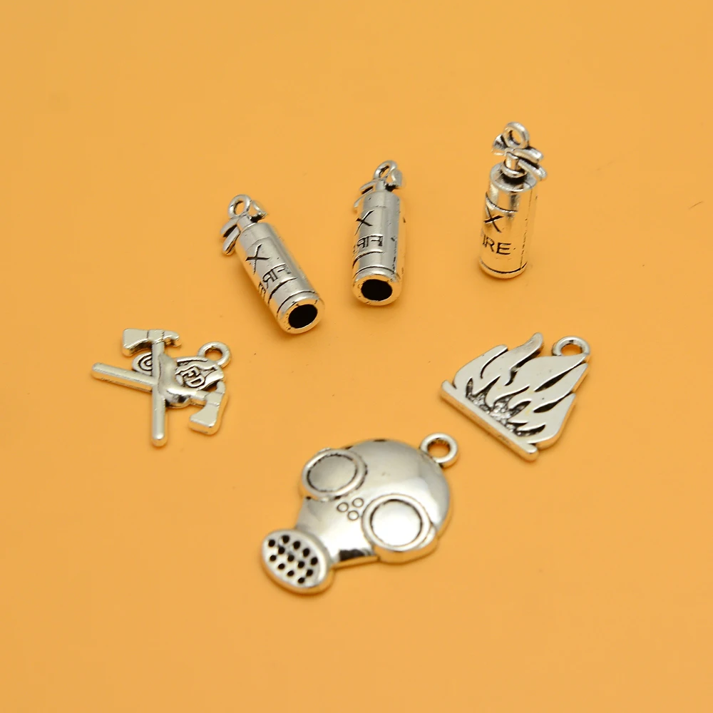 15pcs/lots Vintage Extinguisher Fire Fighter Charms Fireman Gas Mask Pendants For Diy  Jewelry Making Supplies Accessories