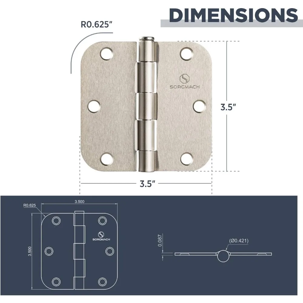مفصلات أبواب داخلية 3.5 من النيكل الساتان مع 5/8 زوايا نصف قطر - 30 عبوة لتحسين المنزل #2