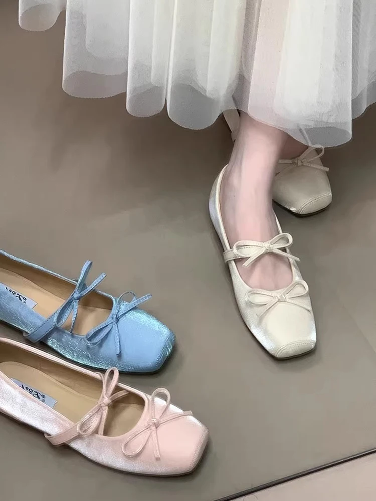Elevated  Knot Ballet Flat Shoes Women's Summer New Fairy Gentle Mary Janes Slip-On round Toe Fashion Single Shoes