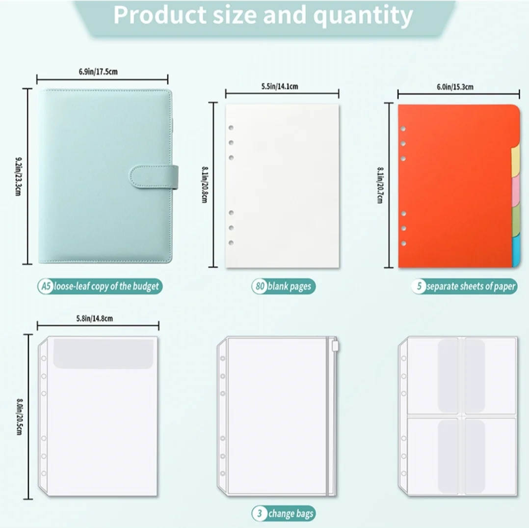 Binder A5 Baru yang Dapat Diisi Ulang, Buku Catatan Perencana dengan 6 Cincin, Binder Jurnal Kulit PU dengan 3 Gaya Kantong, 5 Sekat, 80 Lembar Kertas Isi Ulang
