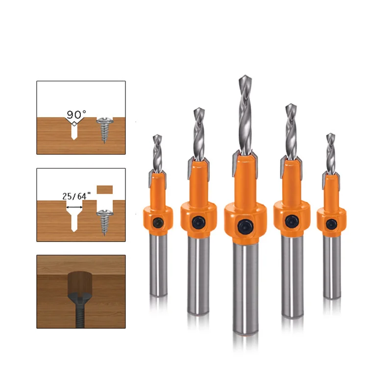 Wood counterbore Drilling Router Bit end mill set Countersink Hole HSS Screw Cutter 8mm Shank Woodworking Milling Cutter