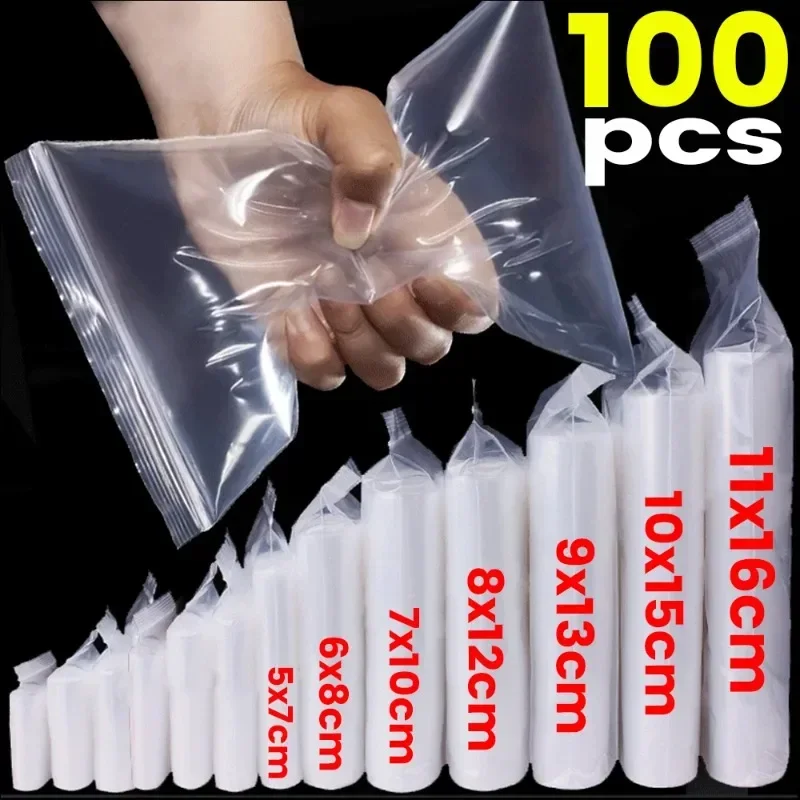 100Pcs/Set Transparent Self-sealing Bags Food Preservation Storage Bag Zip Plastic Reclosable Reusable Jewelry Packaging Pouch