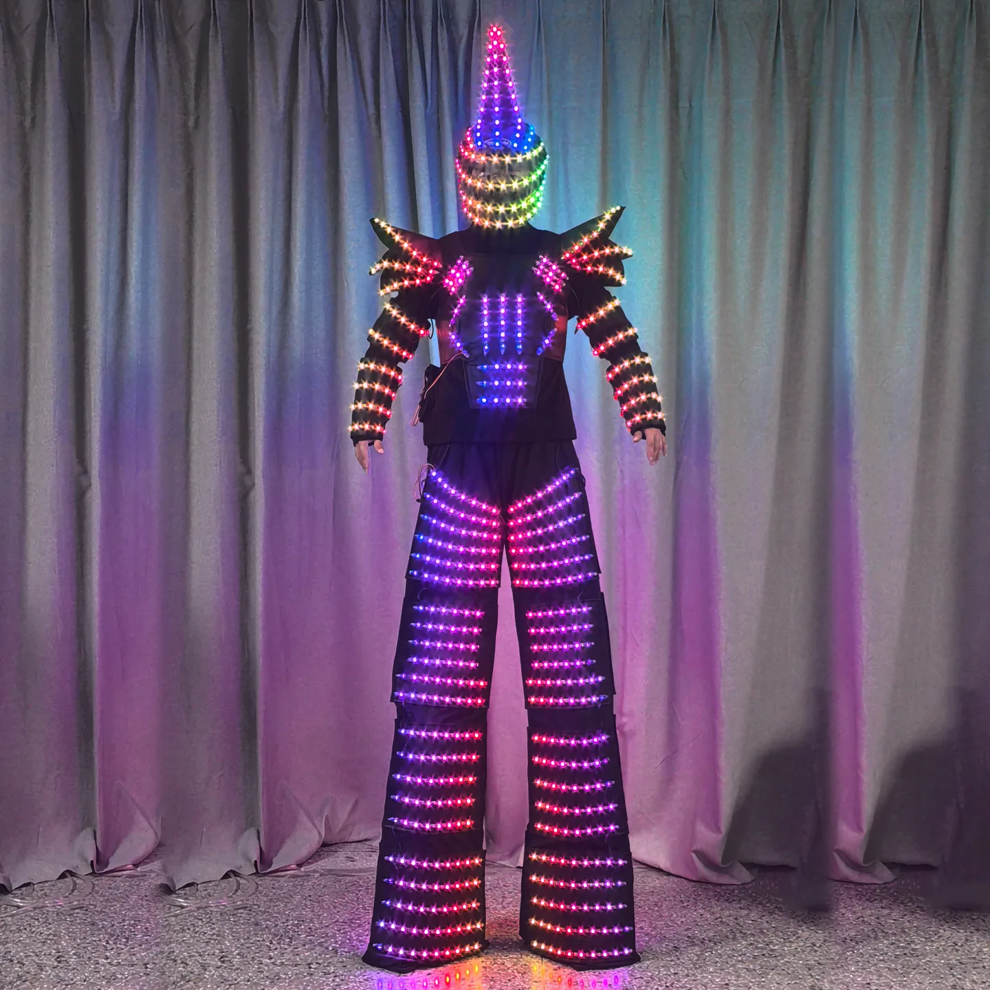Men LED Robot Stilt Walker Costume with Helmet Luminous Performance Outfit for Nightclub DJ Halloween Cosplay Stage Show 2026
