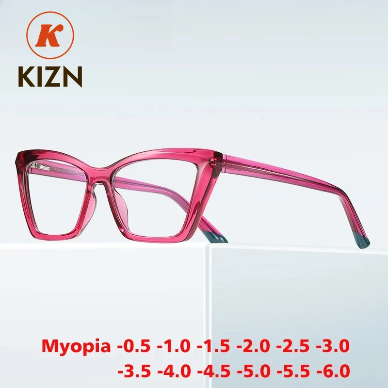 

KIZN анти-синий свет, очки для близорукости, модные женские очки «кошачий глаз», обесцвечивание, оптика по рецепту, оправа для очков от -0,50 до -10