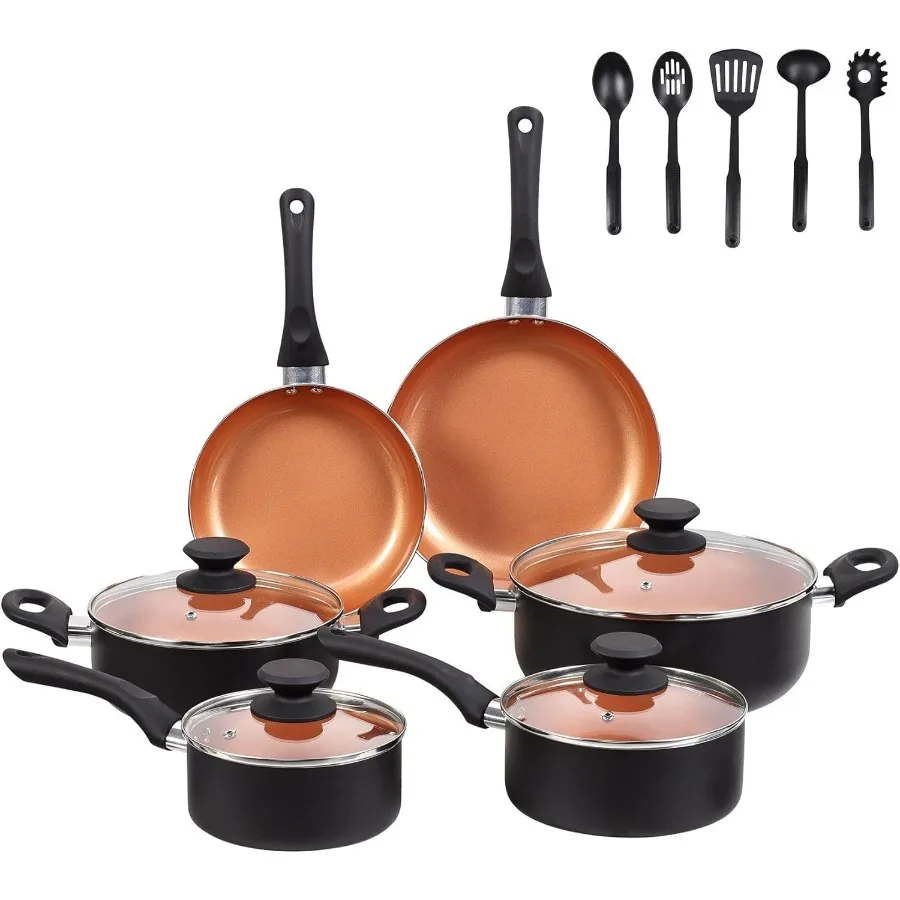 

15PCS Ceramic Pots and Pans Set with Induction Base Nonstick Cookware Set for Everyday Kitchen Use Durable and ScratchResistant