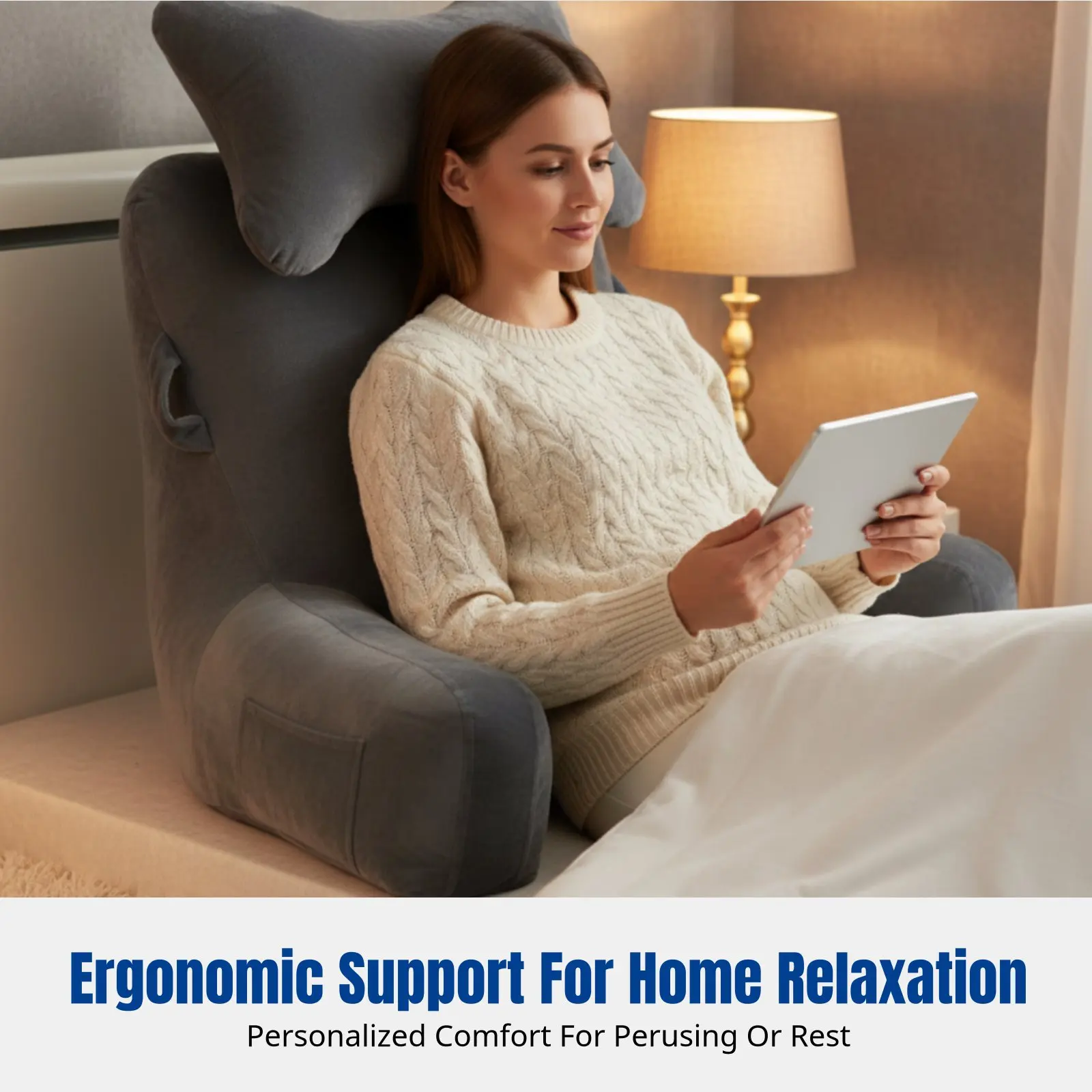 

Plush Backrest Pillow, Book Pillow with Double Handles, Removable Cover, Ergonomic Support for Women, Sofa Bed Headrest