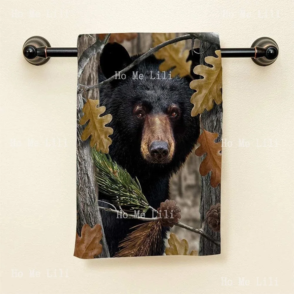 Black Bear Family In Autumn Soft Quick-Drying Towel For Bathroom Yoga Gym Decorative